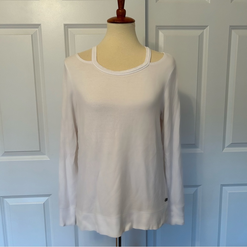 DKNY White Cold Shoulder Stretch Sweatshirt